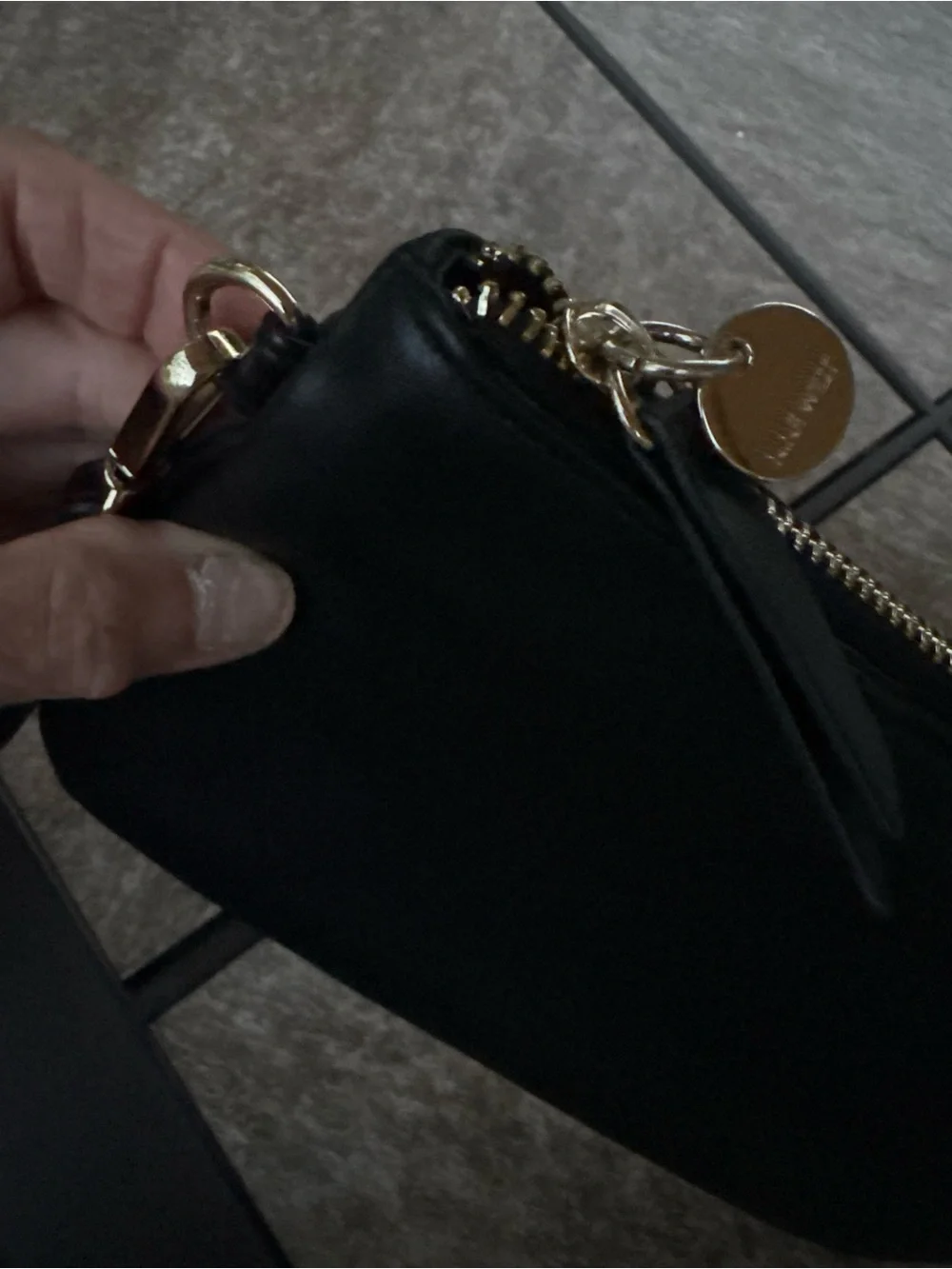 Nine West Black Leather Wristlet with Gold Hardware